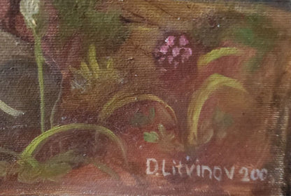 Textured oil painting of pink flowers by Litvinov Daniil Olegovich