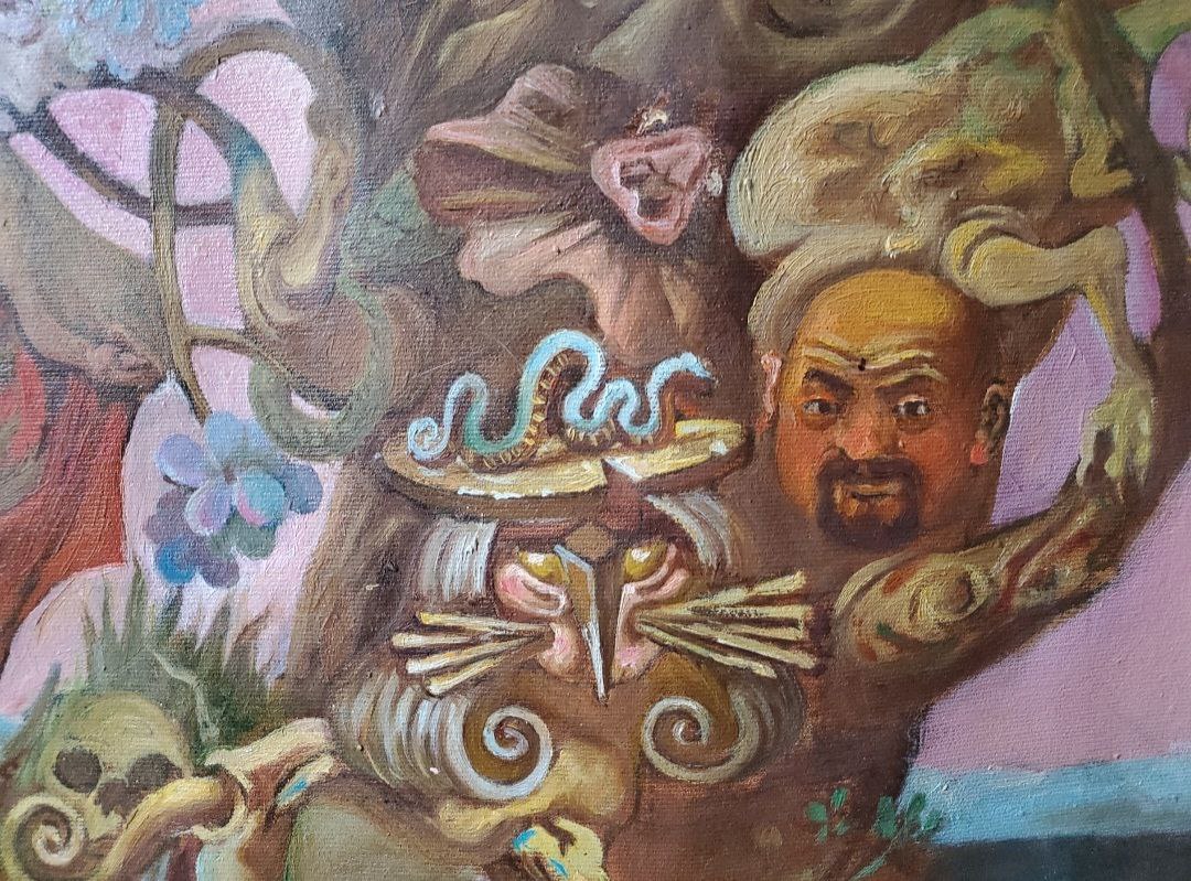 Oil painting portrait of bearded man with snakes and skulls by Litvinov Daniil Olegovich