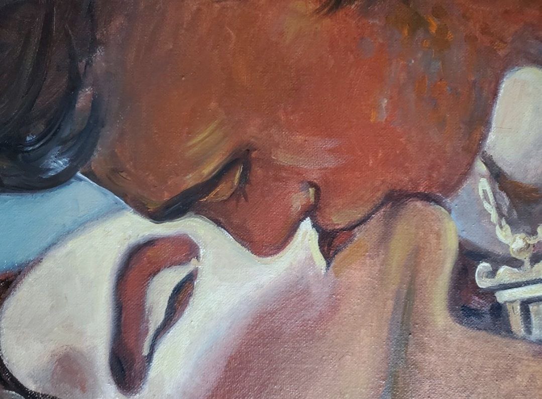 Oil painting Kiss by Litvinov Daniil Olegovich, intimate warm embrace