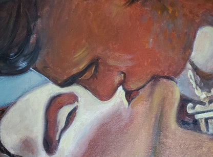 Oil painting Kiss by Litvinov Daniil Olegovich, intimate warm embrace