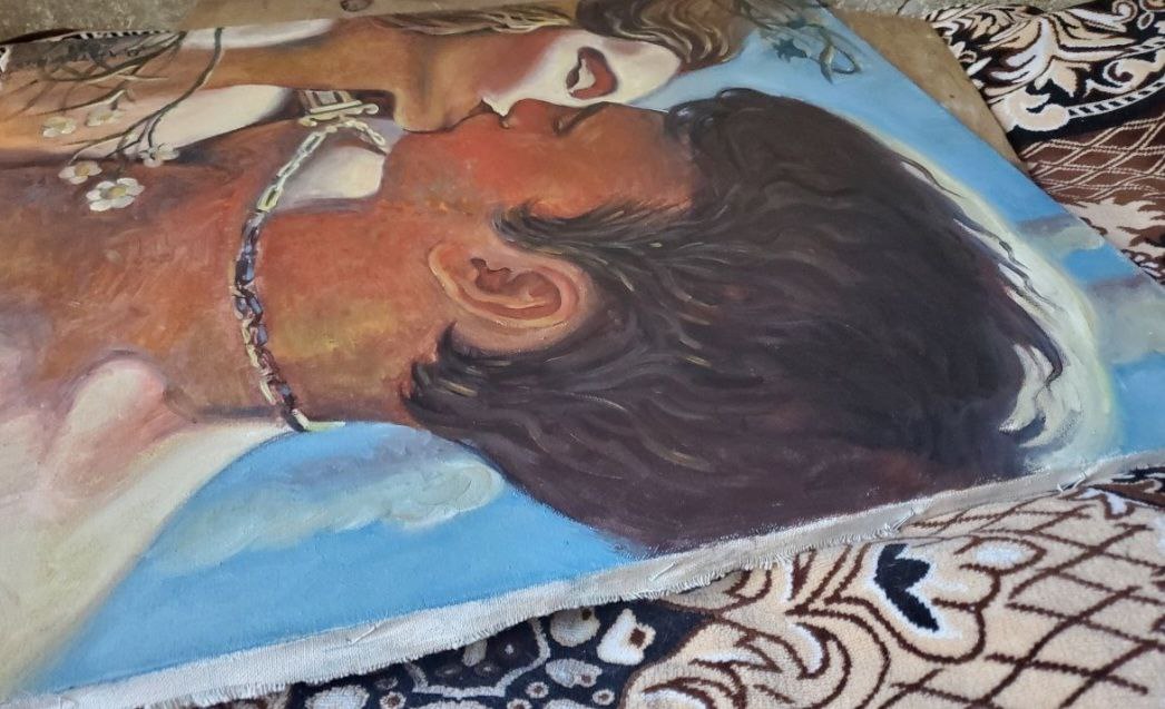 Oil painting Kiss by Litvinov Daniil Olegovich, intimate embrace