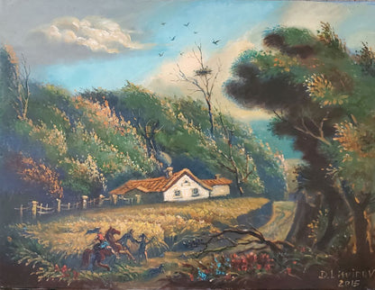 Oil painting Before the Storm by Litvinov Daniil Olegovich: white cottage among trees