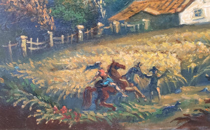 Oil painting Before the Storm by Litvinov Daniil Olegovich, dynamic rural horse riders