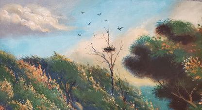 Oil painting Before the Storm by Litvinov Daniil Olegovich: bare tree nest in lush landscape