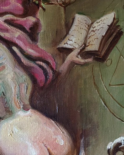 Oil painting of open book in hand by Litvinov Daniil Olegovich