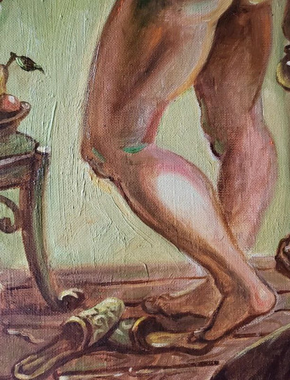 Oil painting by Litvinov Daniil Olegovich of muscular nude lower body