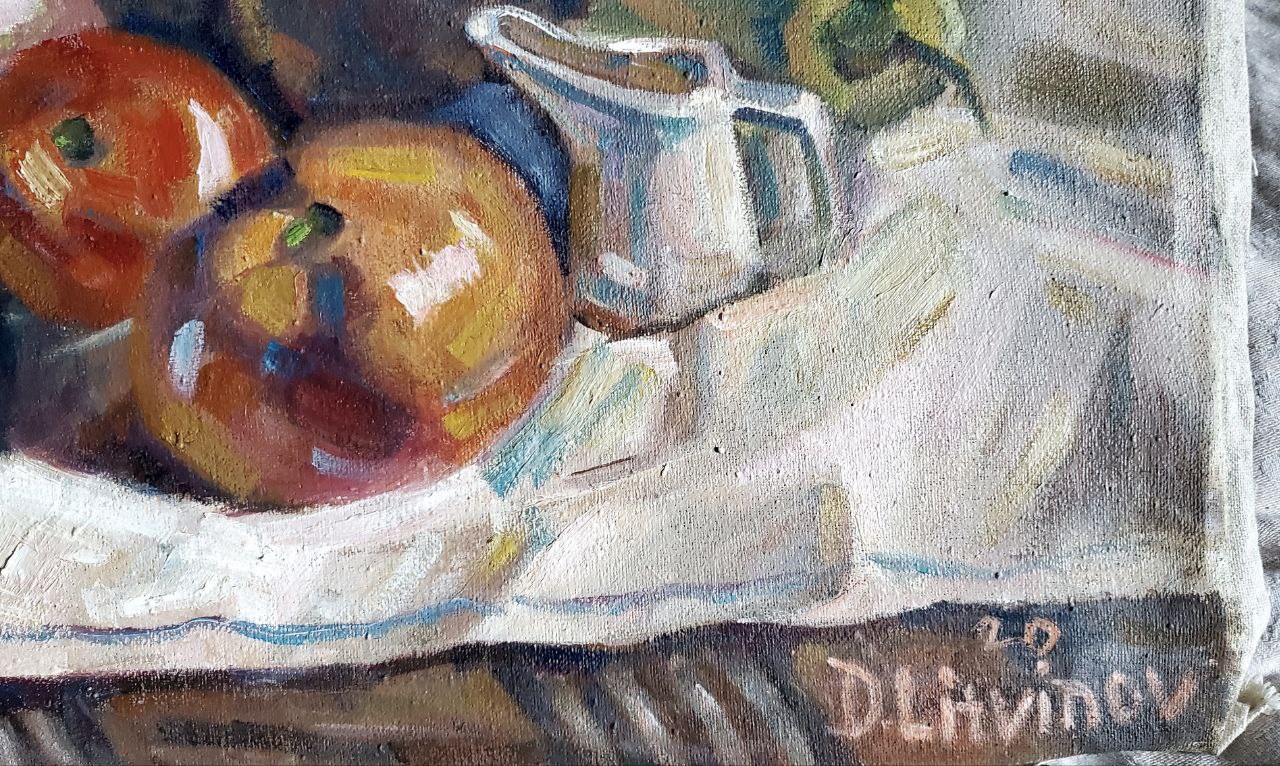 Oil painting by Litvinov Daniil Olegovich: tomatoes on white cloth