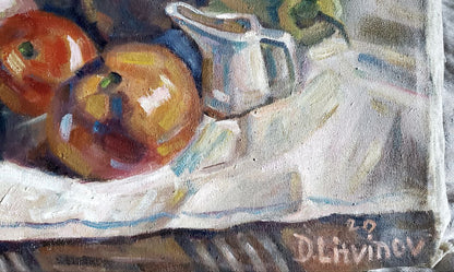 Oil painting by Litvinov Daniil Olegovich: tomatoes on white cloth