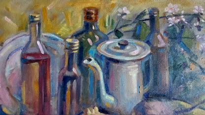 Oil painting of silver teapot still life by Litvinov Daniil Olegovich