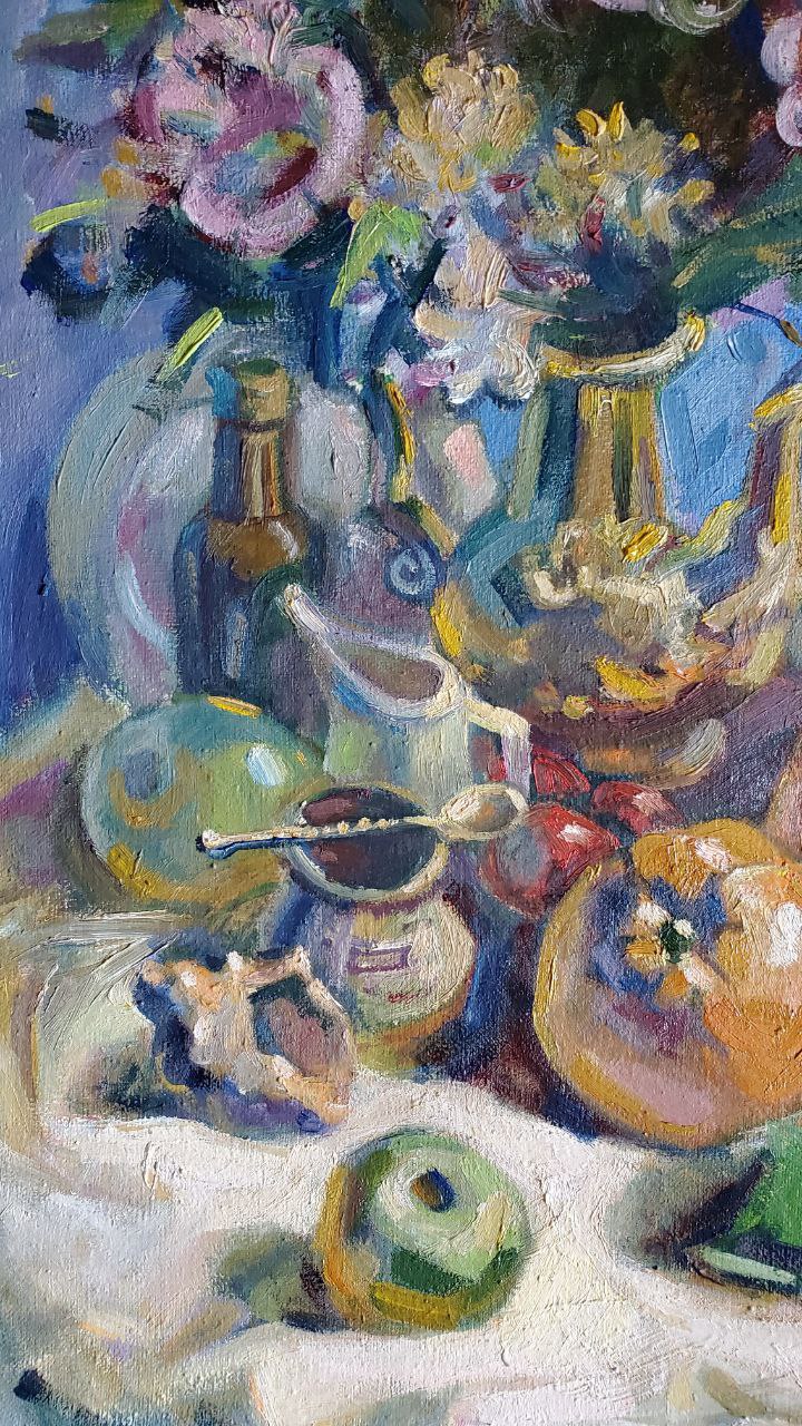Vibrant impressionistic oil painting of colorful bouquet by Litvinov Daniil Olegovich