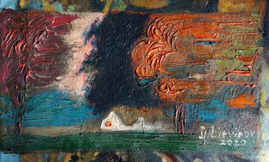 Oil painting Autumn Litvinov by Daniil Olegovich, abstract impasto strokes