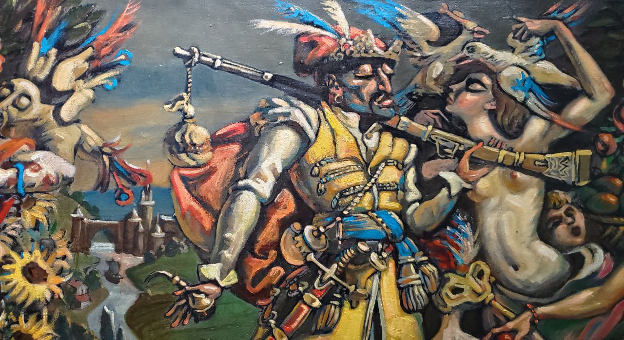 Oil painting Cossacks dream by Litvinov Daniil Olegovich vibrant mural
