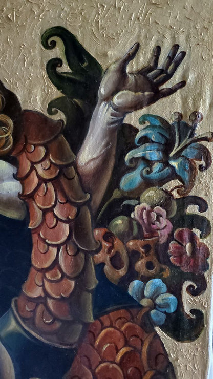 Oil painting of reddish-brown armored arm by Litvinov Daniil Olegovich