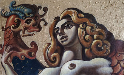 Oil painting Adam and Eve by Litvinov Daniil Olegovich with woman and horned creature