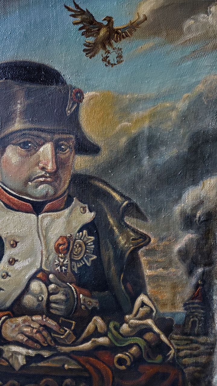 Oil painting portrait of pensive Napoleon by Daniil Litvinov