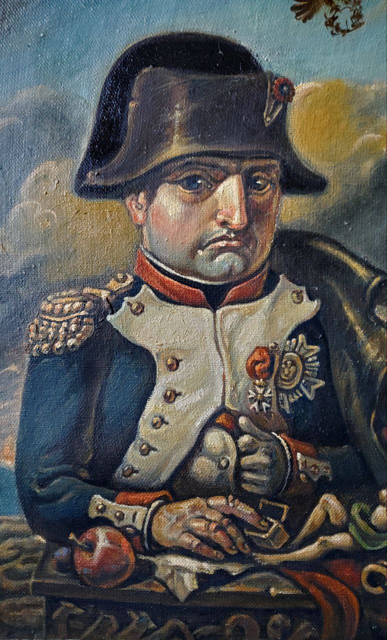 Oil painting portrait of pensive Napoleon by Daniil Litvinov