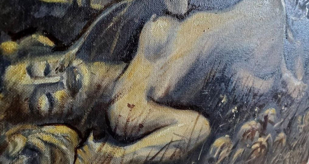 Textured nude figure oil painting Sunset in the steppe by Litvinov Daniil Olegovich