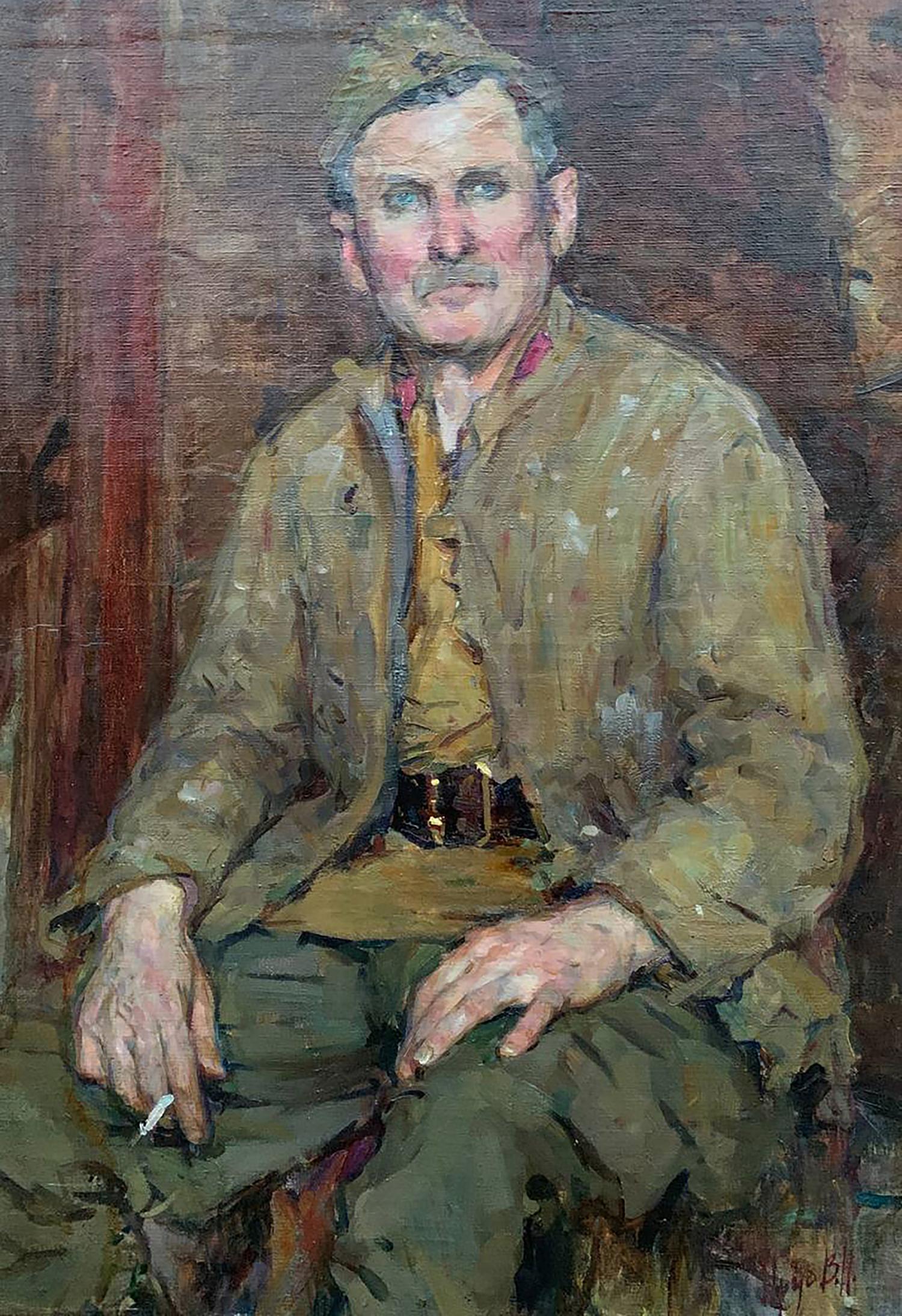 Oil painting by Prus Viktor Nikolaevich: man in olive-green military jacket
