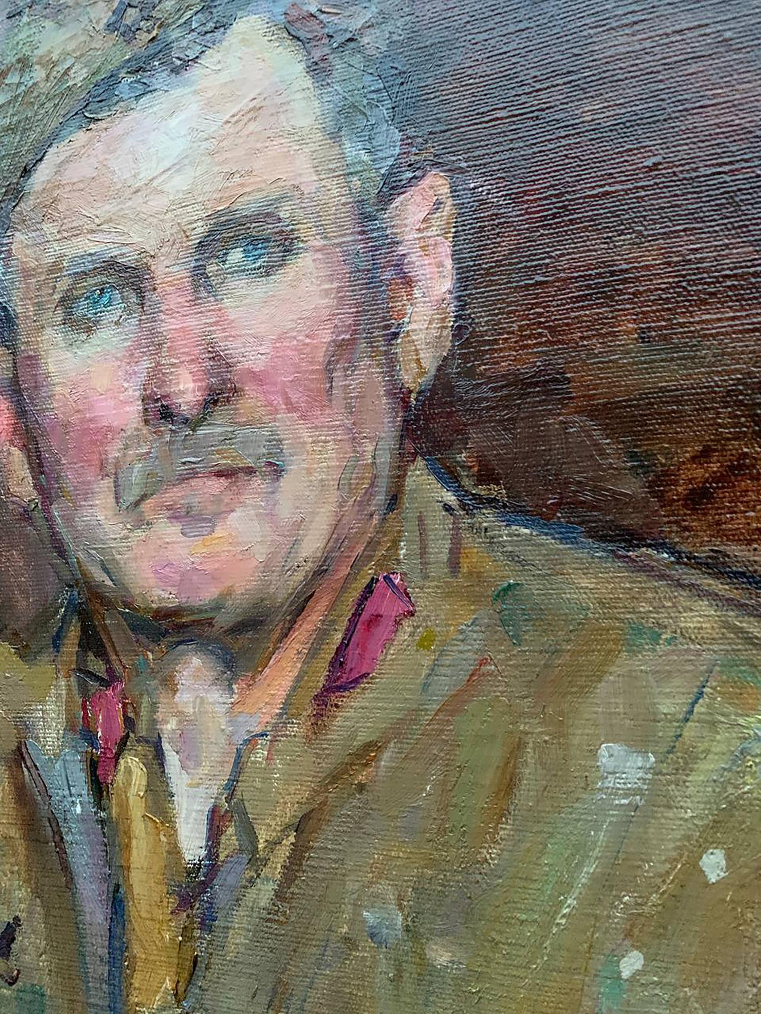 Oil painting portrait of Prus Viktor Nikolaevich, blue eyes, tan jacket