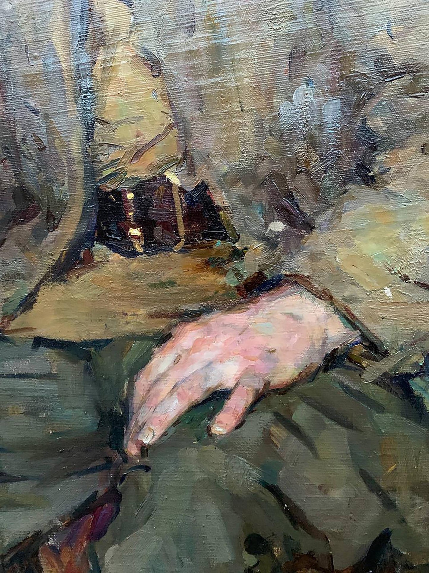 Impressionistic oil painting by Prus Viktor Nikolaevich: hand on fabric in earth tones