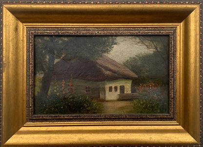 Oil painting Lonely house by Vzheshch Yevhen Ksaveriyovych in ornate gold frame