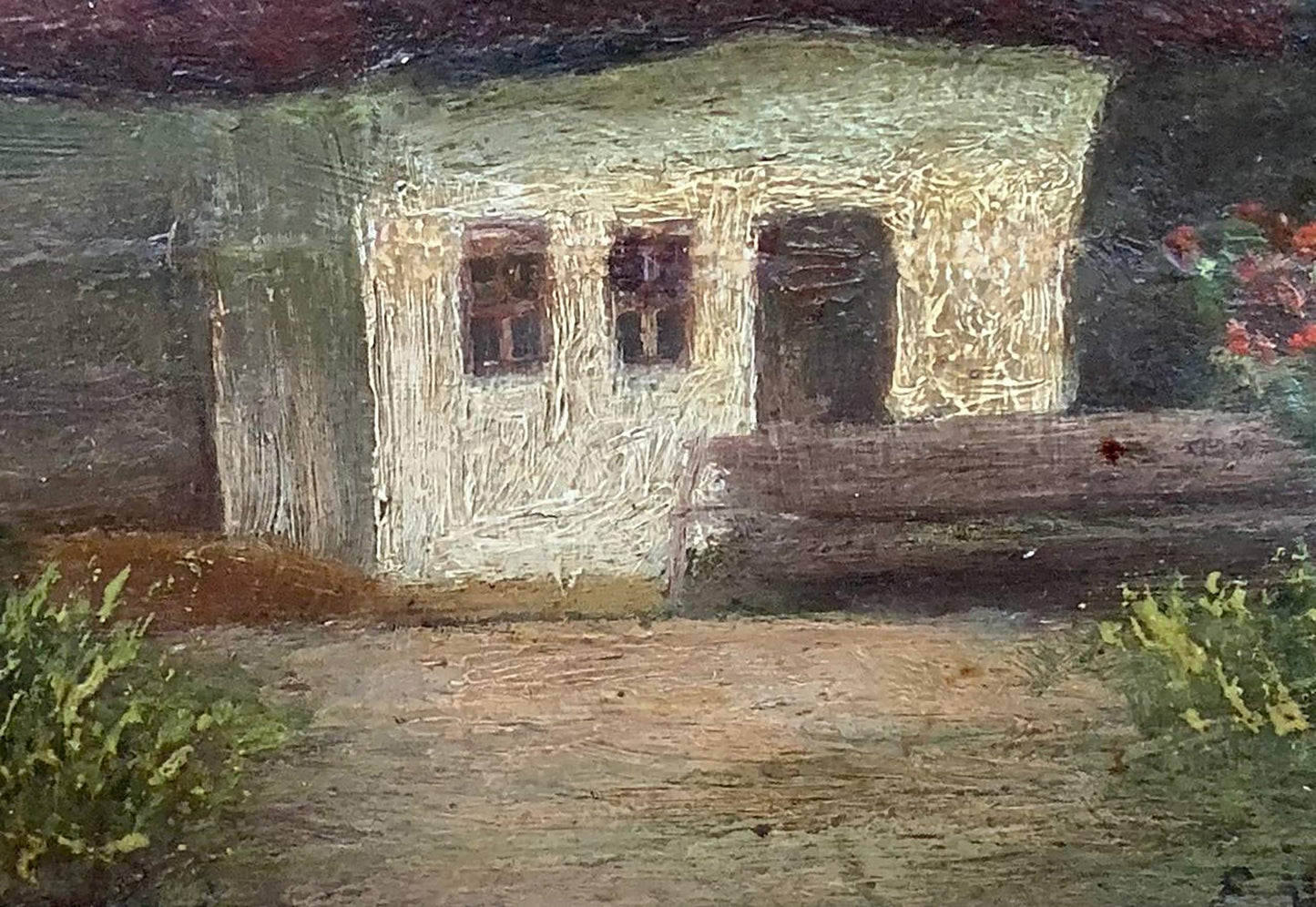 Oil painting of rustic off-white Lonely house by Vzheshch Yevhen Ksaveriyovych