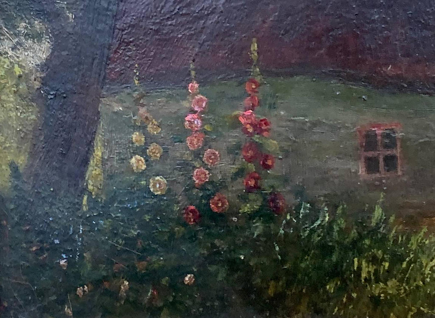 Oil painting Lonely house by Vzheshch Yevhen Ksaveriyovych: rustic cottage with red roof
