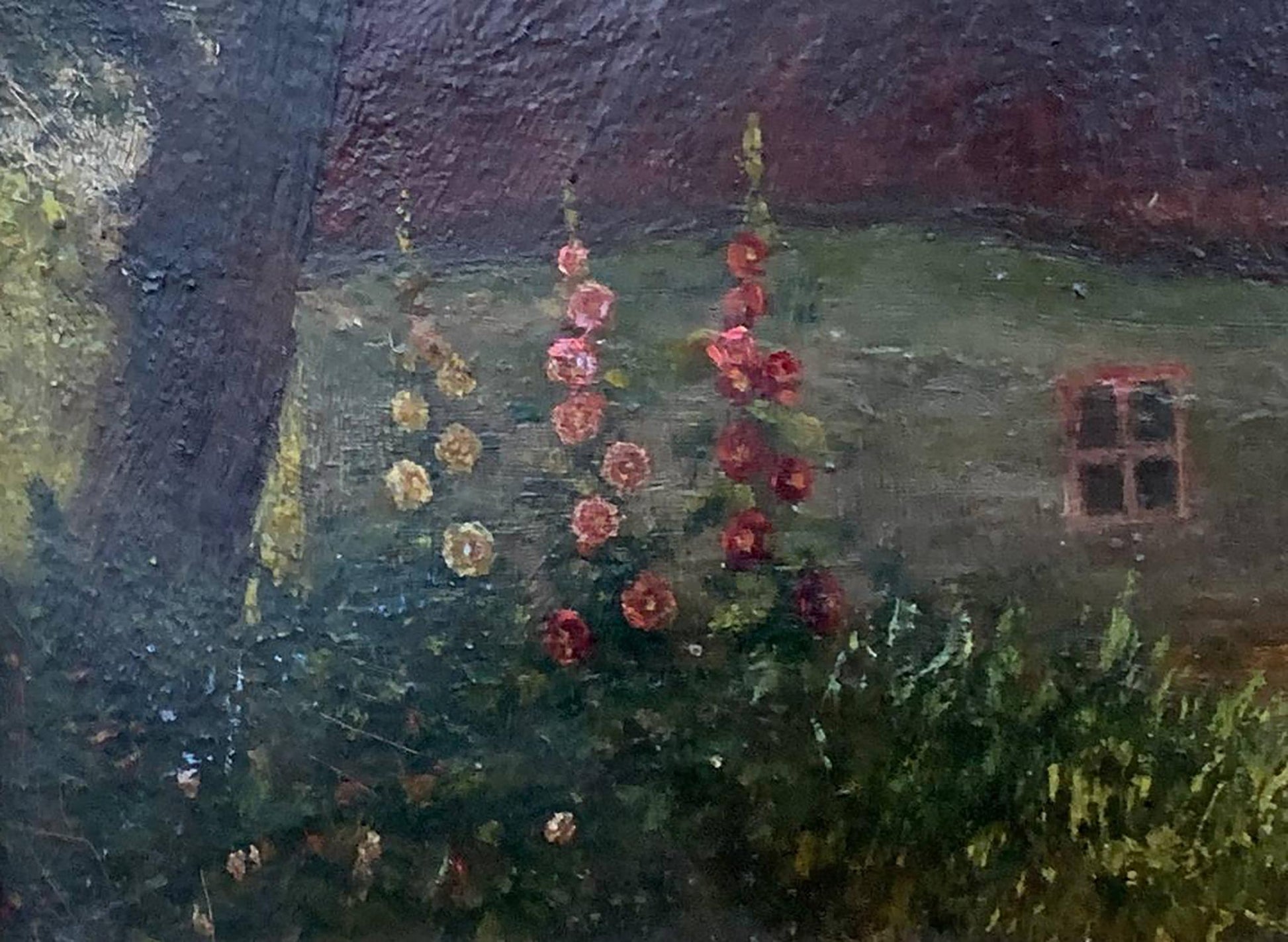 Oil painting Lonely house by Vzheshch Yevhen Ksaveriyovych: rustic cottage with red roof