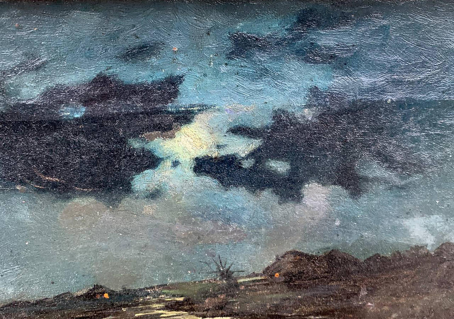 Oil painting Cruise by Vladimir Ivanovich Kozlovsky: dramatic swirling blue sky