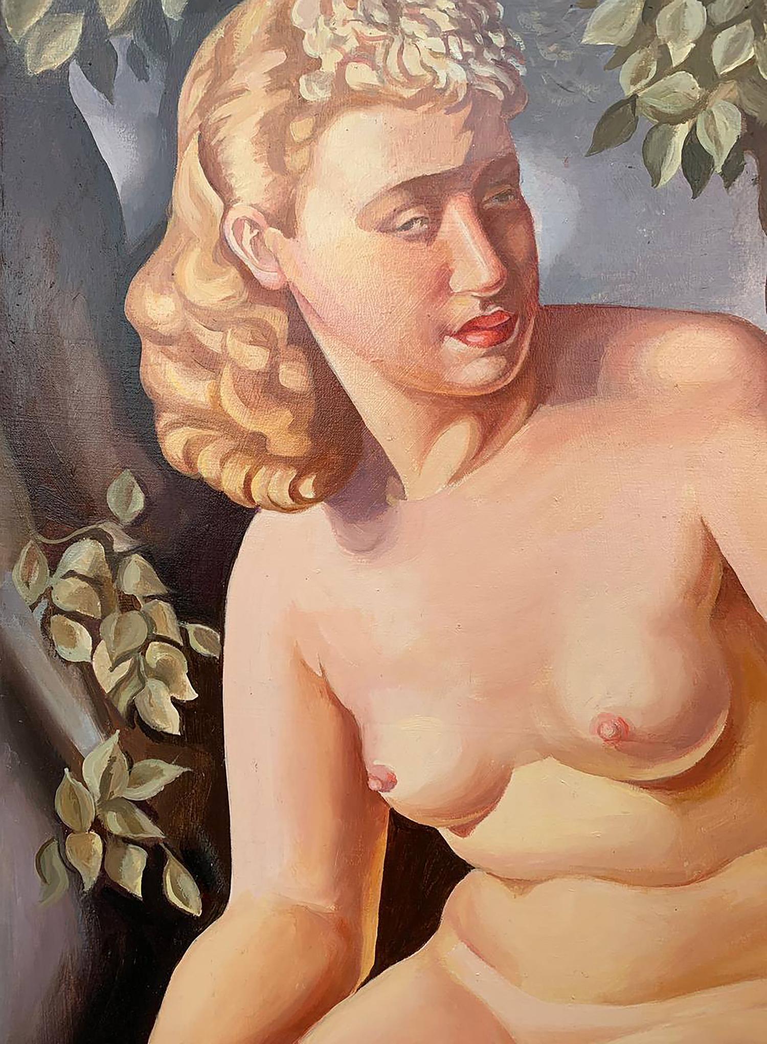 Oil painting Suzanne by V. Konotopsky: nude woman with golden curls