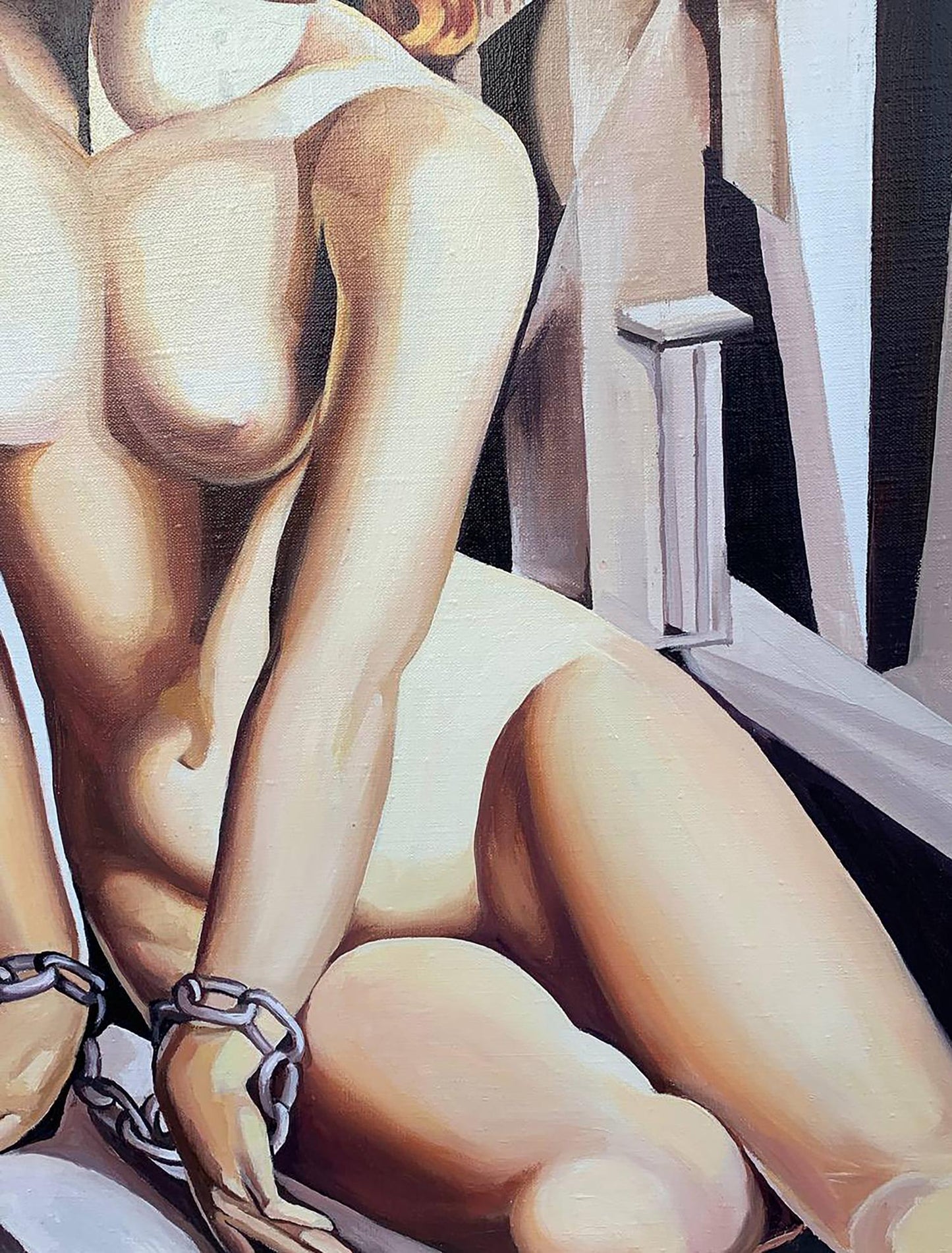 Nude chained wrists in realistic oil painting Andromeda by V. Konotopsky