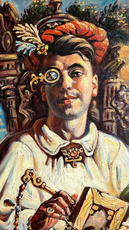 Steampunk oil painting self-portrait by Litvinov Daniil Olegovich