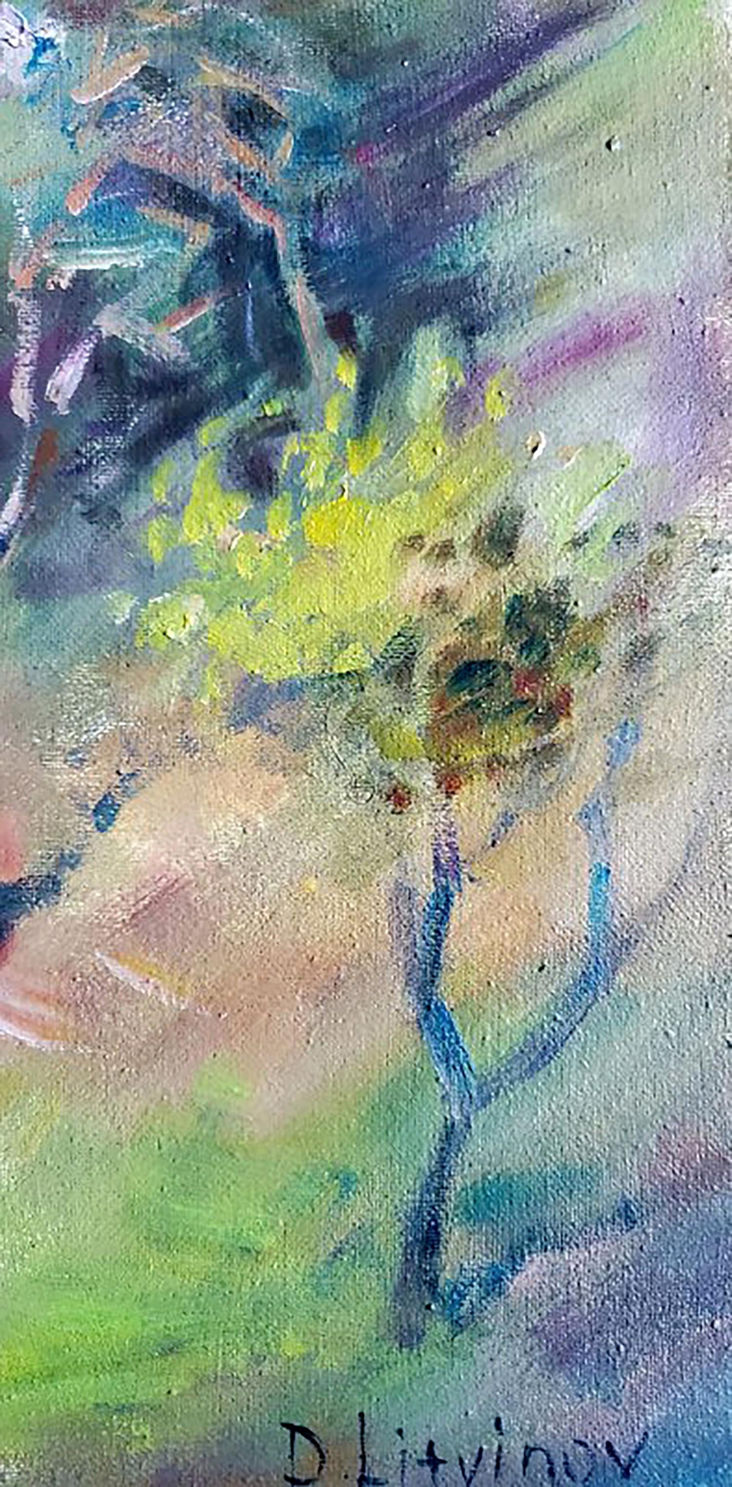 Abstract oil painting Garden Cleaning by Daniil Litvinov in vibrant greens