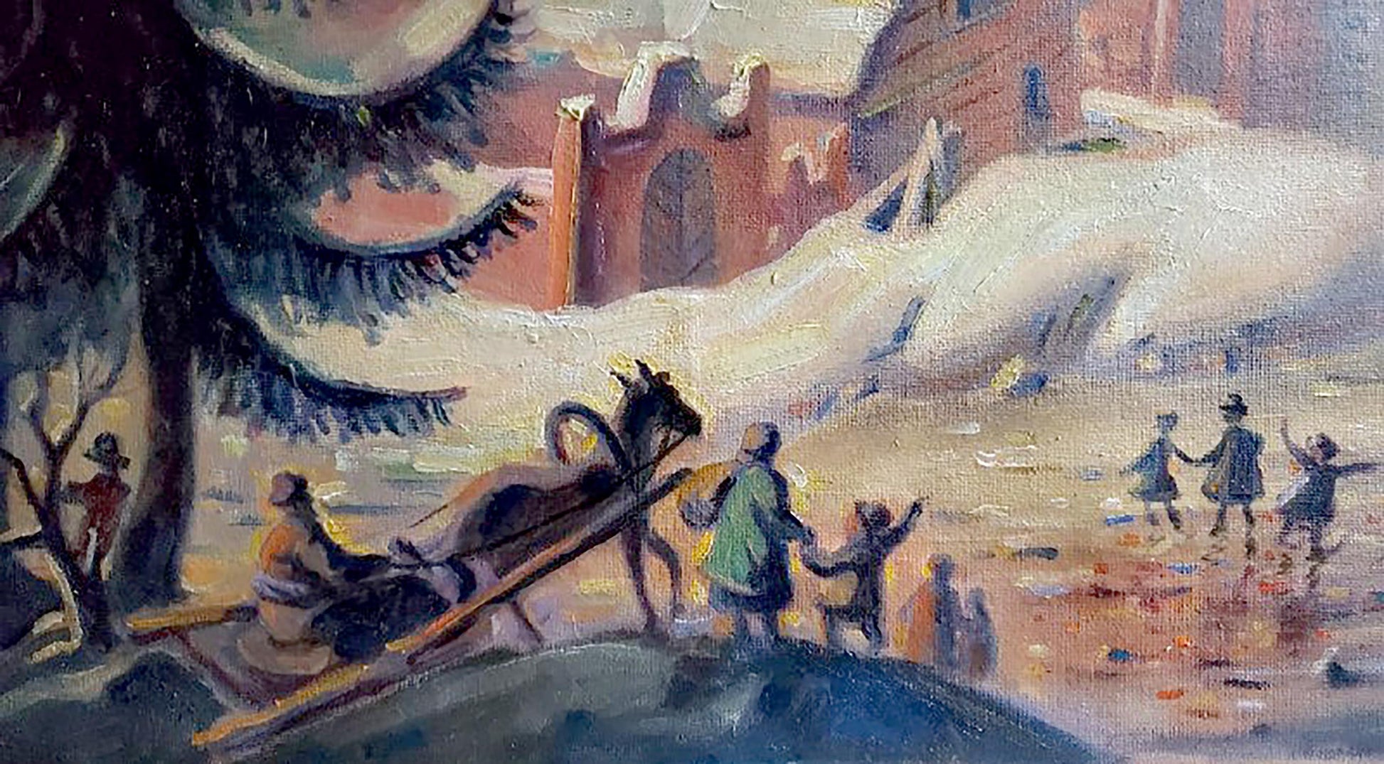 Impressionistic snowy winter sleigh and skaters by Litvinov Daniil Olegovich